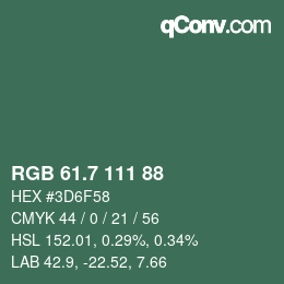 カラーコード: RGB 61.7 111 88 | qconv.com