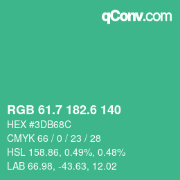 カラーコード: RGB 61.7 182.6 140 | qconv.com