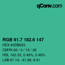 カラーコード: RGB 61.7 182.6 147 | qconv.com