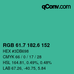 カラーコード: RGB 61.7 182.6 152 | qconv.com