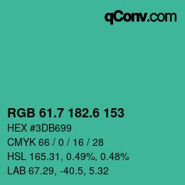 カラーコード: RGB 61.7 182.6 153 | qconv.com