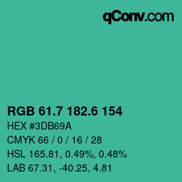 カラーコード: RGB 61.7 182.6 154 | qconv.com