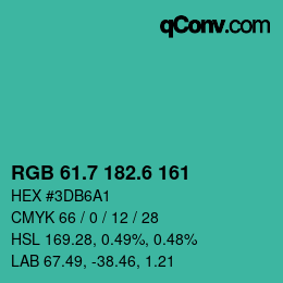 カラーコード: RGB 61.7 182.6 161 | qconv.com