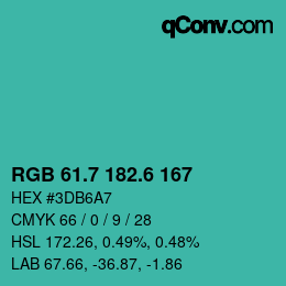 カラーコード: RGB 61.7 182.6 167 | qconv.com