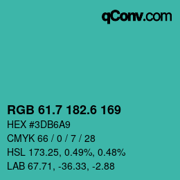 カラーコード: RGB 61.7 182.6 169 | qconv.com