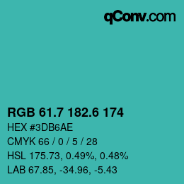 カラーコード: RGB 61.7 182.6 174 | qconv.com