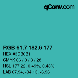 カラーコード: RGB 61.7 182.6 177 | qconv.com