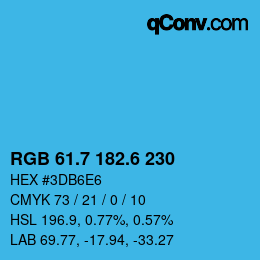 カラーコード: RGB 61.7 182.6 230 | qconv.com