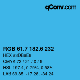 カラーコード: RGB 61.7 182.6 232 | qconv.com