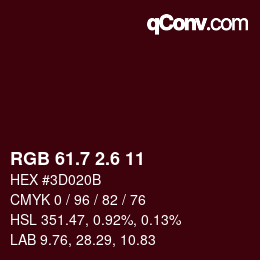 カラーコード: RGB 61.7 2.6 11 | qconv.com