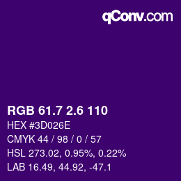 カラーコード: RGB 61.7 2.6 110 | qconv.com