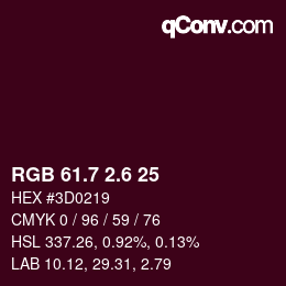 カラーコード: RGB 61.7 2.6 25 | qconv.com