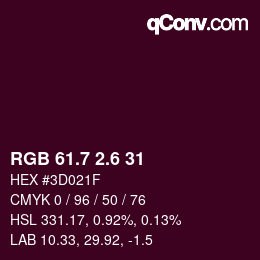 カラーコード: RGB 61.7 2.6 31 | qconv.com