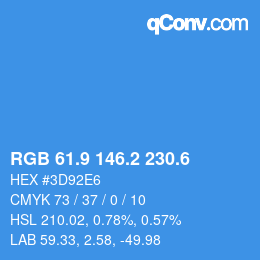 カラーコード: RGB 61.9 146.2 230.6 | qconv.com