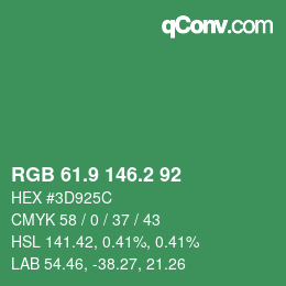 カラーコード: RGB 61.9 146.2 92 | qconv.com