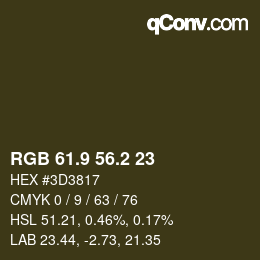 カラーコード: RGB 61.9 56.2 23 | qconv.com