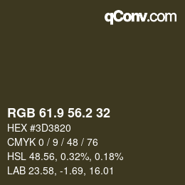 カラーコード: RGB 61.9 56.2 32 | qconv.com