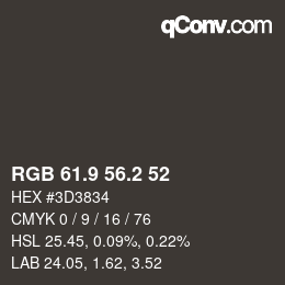 Color code: RGB 61.9 56.2 52 | qconv.com