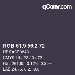 Código de color: RGB 61.9 56.2 72 | qconv.com