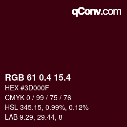 カラーコード: RGB 61 0.4 15.4 | qconv.com