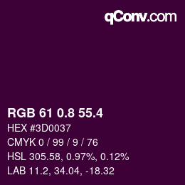 カラーコード: RGB 61 0.8 55.4 | qconv.com