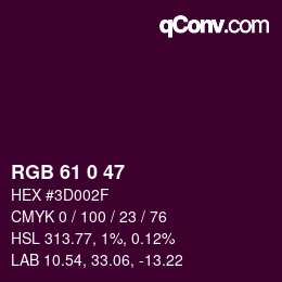 Color code: RGB 61 0 47 | qconv.com