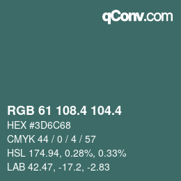 カラーコード: RGB 61 108.4 104.4 | qconv.com