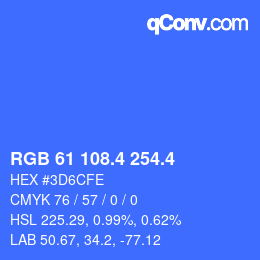 カラーコード: RGB 61 108.4 254.4 | qconv.com