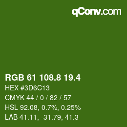 カラーコード: RGB 61 108.8 19.4 | qconv.com