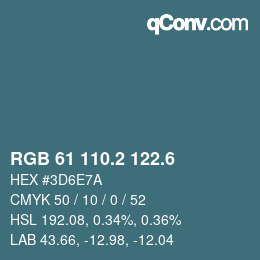 カラーコード: RGB 61 110.2 122.6 | qconv.com