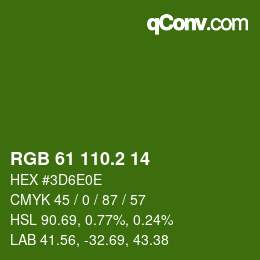 カラーコード: RGB 61 110.2 14 | qconv.com