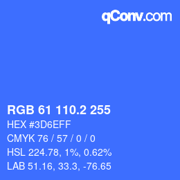 カラーコード: RGB 61 110.2 255 | qconv.com