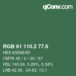 カラーコード: RGB 61 110.2 77.6 | qconv.com