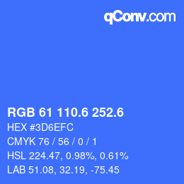 カラーコード: RGB 61 110.6 252.6 | qconv.com
