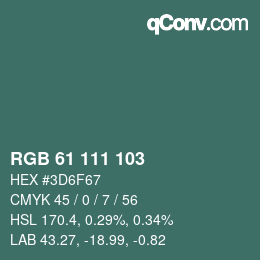 Color code: RGB 61 111 103 | qconv.com
