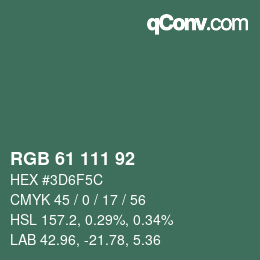 カラーコード: RGB 61 111 92 | qconv.com