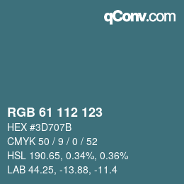 カラーコード: RGB 61 112 123 | qconv.com