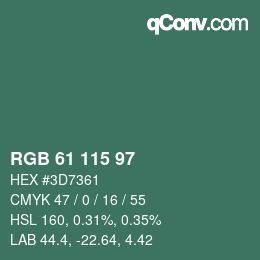 カラーコード: RGB 61 115 97 | qconv.com