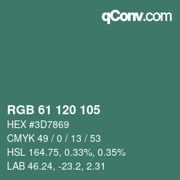 颜色代码: RGB 61 120 105 | qconv.com