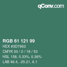 Color code: RGB 61 121 99 | qconv.com