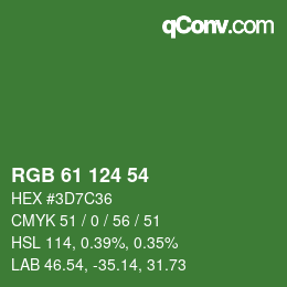 カラーコード: RGB 61 124 54 | qconv.com