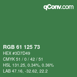 カラーコード: RGB 61 125 73 | qconv.com