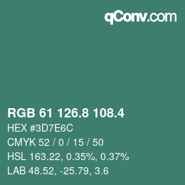 カラーコード: RGB 61 126.8 108.4 | qconv.com