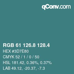 カラーコード: RGB 61 126.8 128.4 | qconv.com