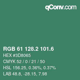 カラーコード: RGB 61 128.2 101.6 | qconv.com