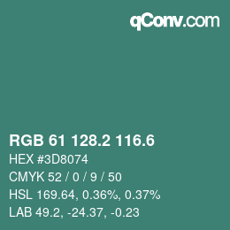 カラーコード: RGB 61 128.2 116.6 | qconv.com