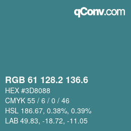 カラーコード: RGB 61 128.2 136.6 | qconv.com