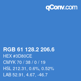 カラーコード: RGB 61 128.2 206.6 | qconv.com