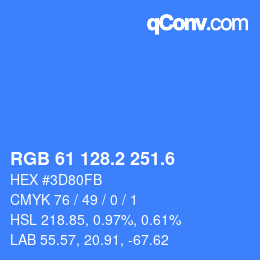 カラーコード: RGB 61 128.2 251.6 | qconv.com