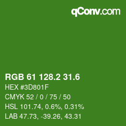 カラーコード: RGB 61 128.2 31.6 | qconv.com